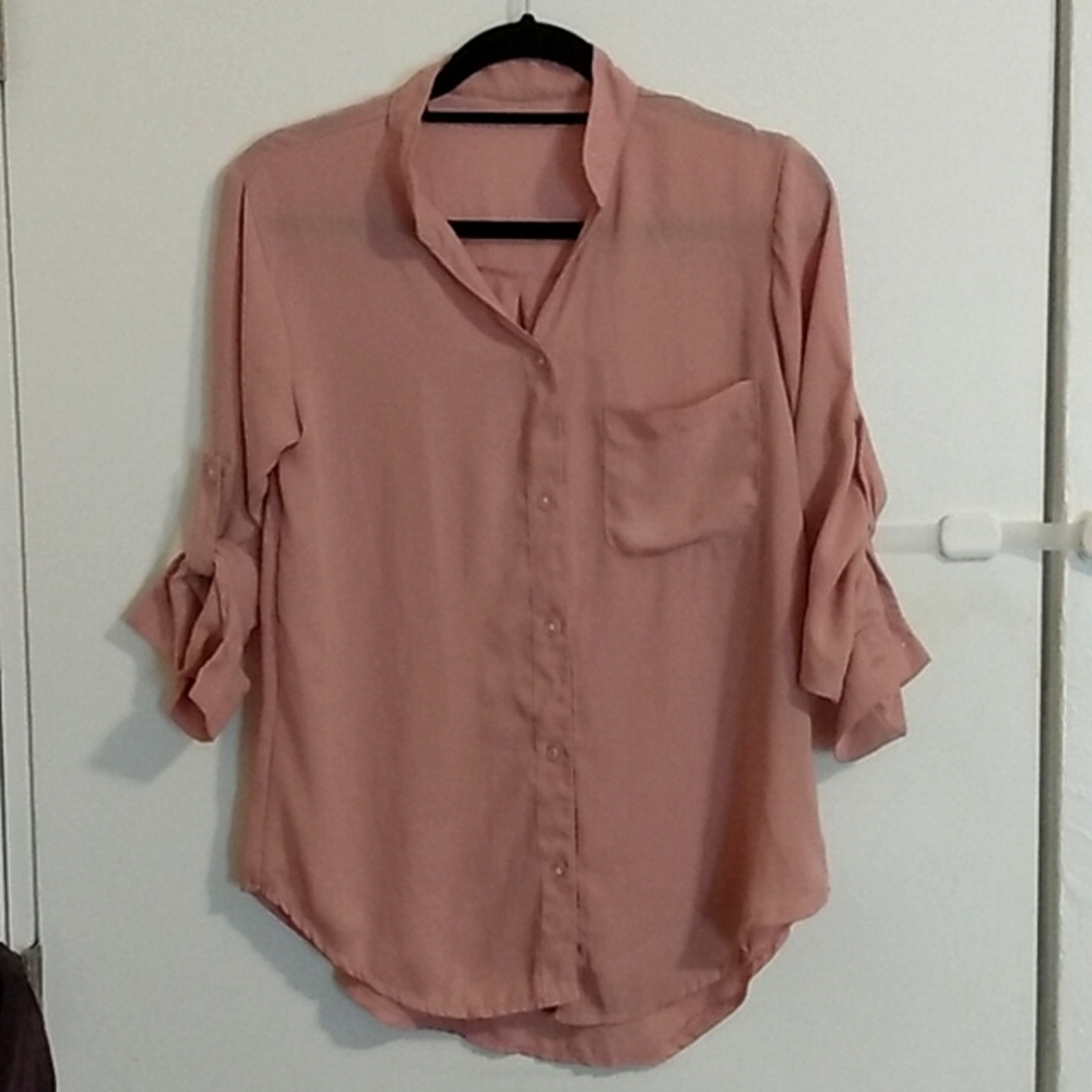 Unbranded Tagless Women's Small Pink Button Up Chiffon Blouse With Pocket